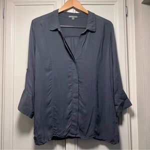 James Perse Gray Button Up Down Long Sleeve Top Blouse Size 4 XL Work Office